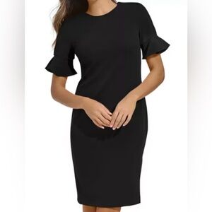 CALVIN KLEIN Black Scuba Crepe Short-Sleeve Sheath Dress